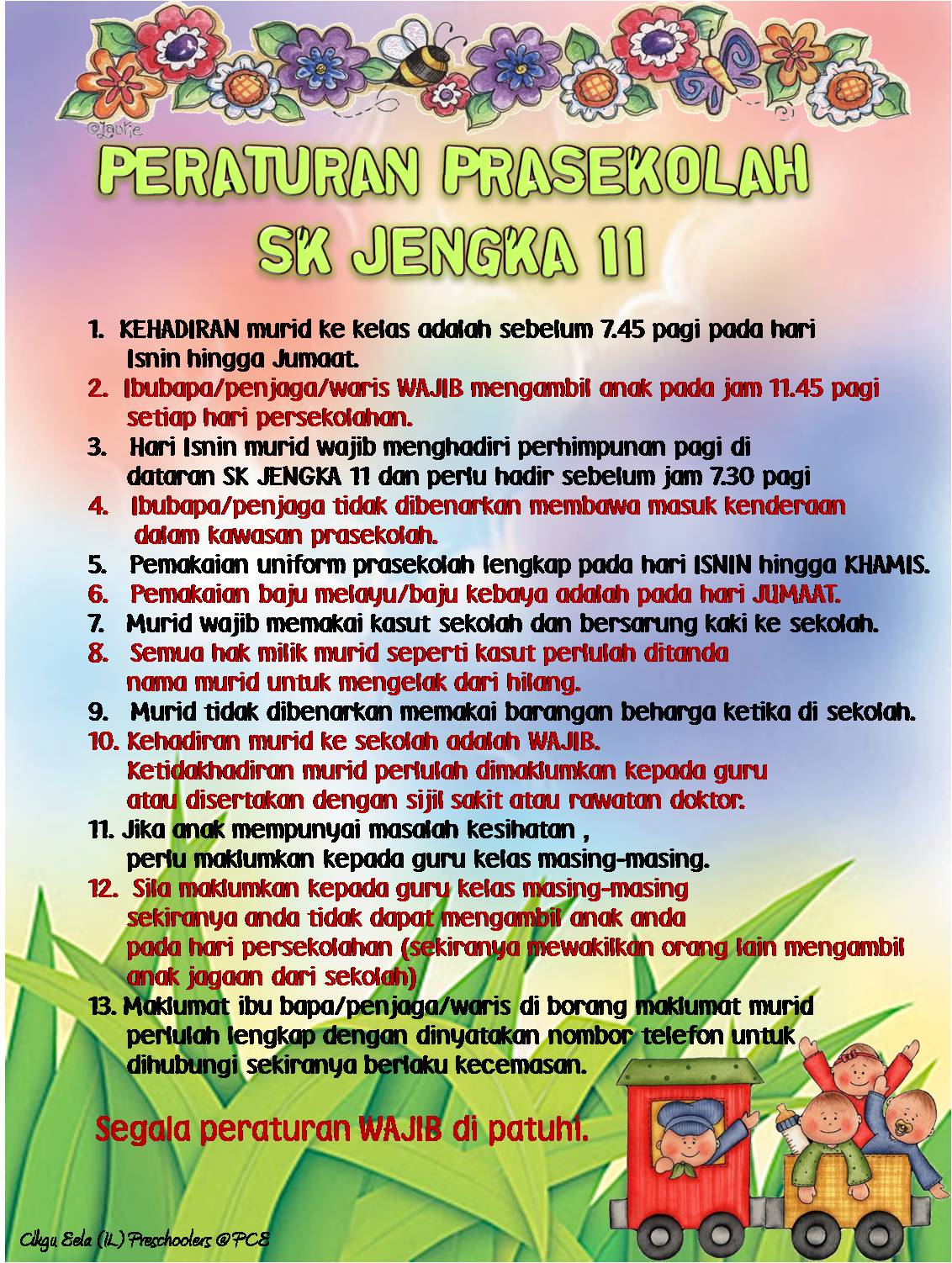 CIKGU EELA (IL) PRESCHOOLERS @ PCE: Peraturan Prasekolah 