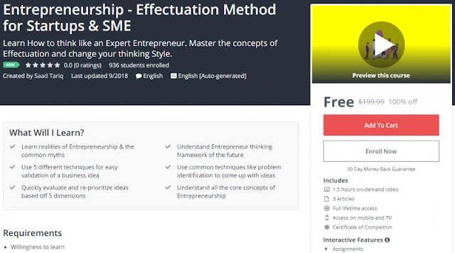 [100% Off] Entrepreneurship - Effectuation Method for Startups & SME| Worth 199,99$ 