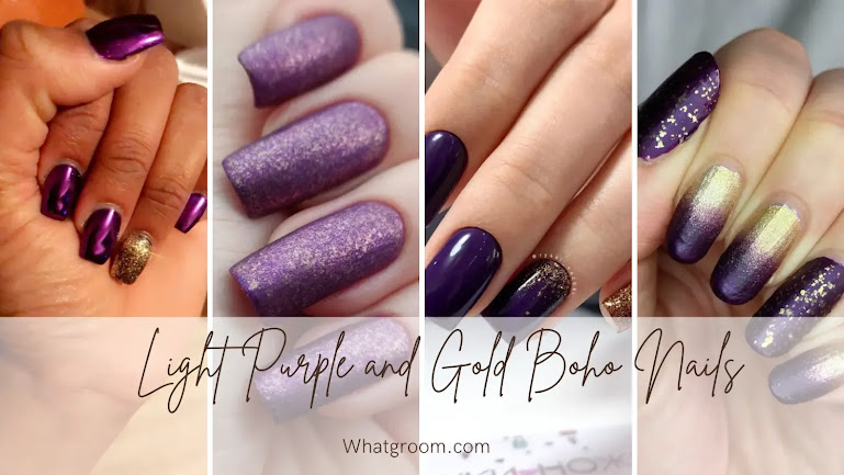 Light Purple and Gold Boho Nails