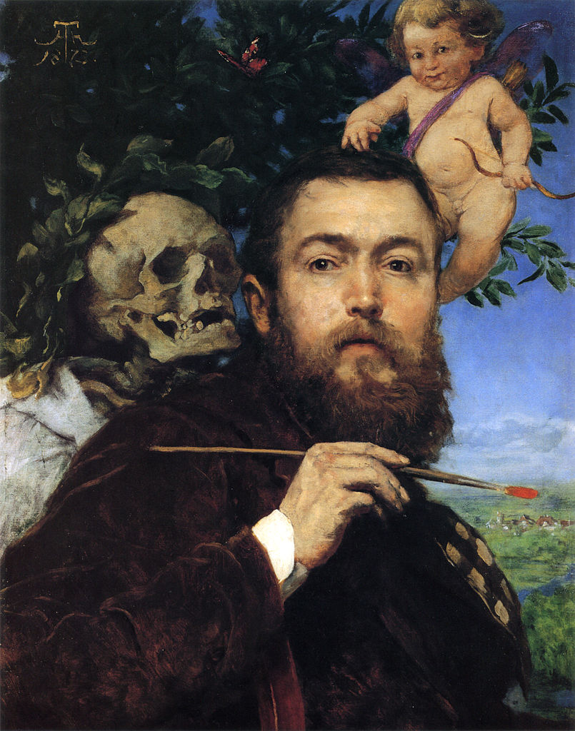 Hans Thoma, Self portrait with Love and Death (1875)