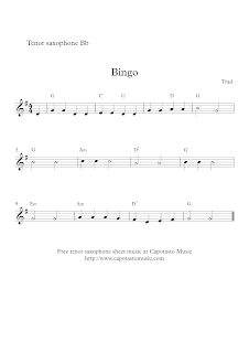 Bingo, sheet music, tenor sax