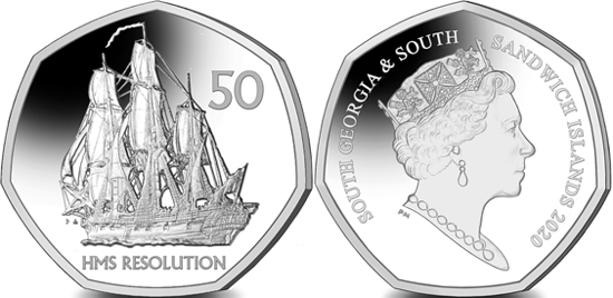 South Georgia and South Sandwich Islands 50 pence 2020 - HMS Resolution