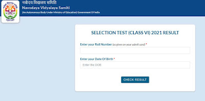 NAVODAYA Selection Test (Class VI) 2021 Result