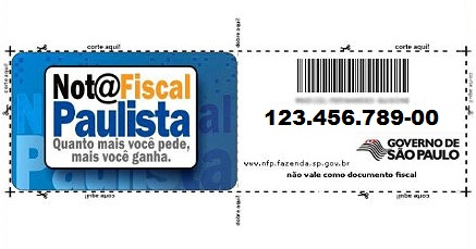 Cartão do Nota Fiscal Paulista com código de barras 