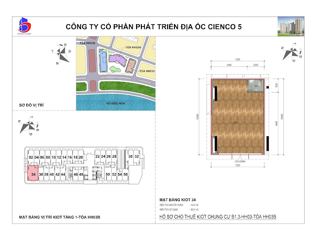 Mặt bằng kiot 34 chung cư b1.3 hh03b thanh hà