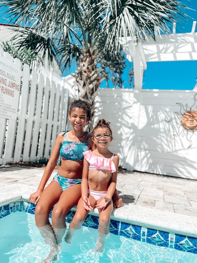 Patterned Smocked Bikini Swim Set
