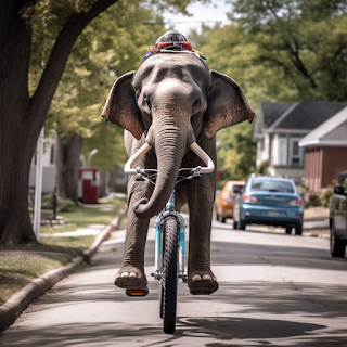 An elephant riding a bike