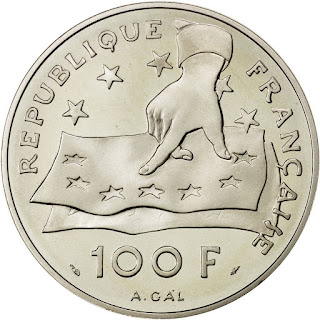 France 100 Francs 15 Ecus Silver Coin 1991