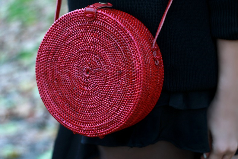 Burgundy Rattan Bali Bag