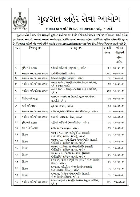 GPSC BHARATI TIME TABLE FOR THE YEAR 2016-2017