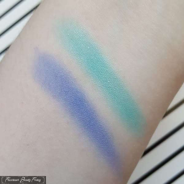 swatches on pale arm of Alexander McQueen MAC eyeshadow in Nile and Haunting