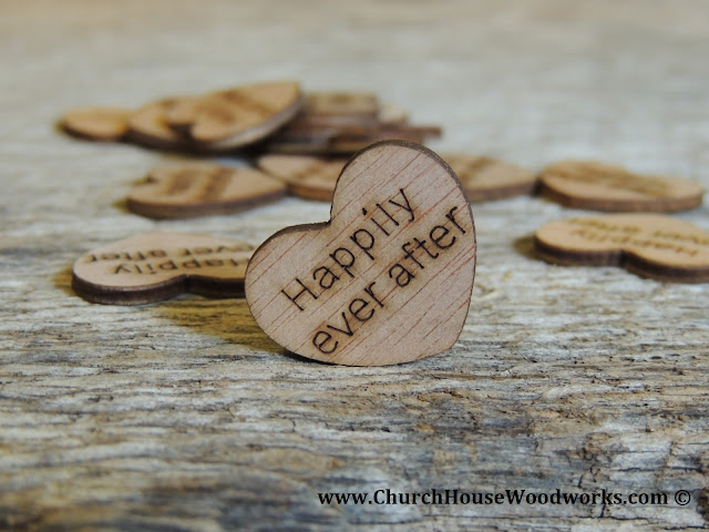 Happily Ever After Wood Heart Confetti For Rustic Weddings- Barn Weddings, Country Weddings, Farm Weddings- Table Decorations