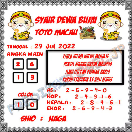 Prediksi Dewa Bumi Togel Macau Pools Jumat 29-07-2022