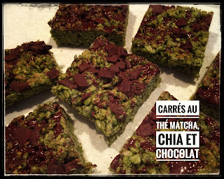 Carrés Rice Krispies au thé matcha, chia et chocolat