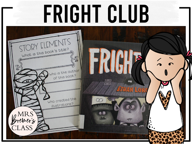 Fright Club book activities unit with printables, literacy companion activities, reading worksheets, and a craft for Halloween in Kindergarten and First Grade