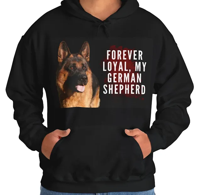 A Hoodie With Huge West Show Line Red and Black German Shepherd and Caption Forever Loyal