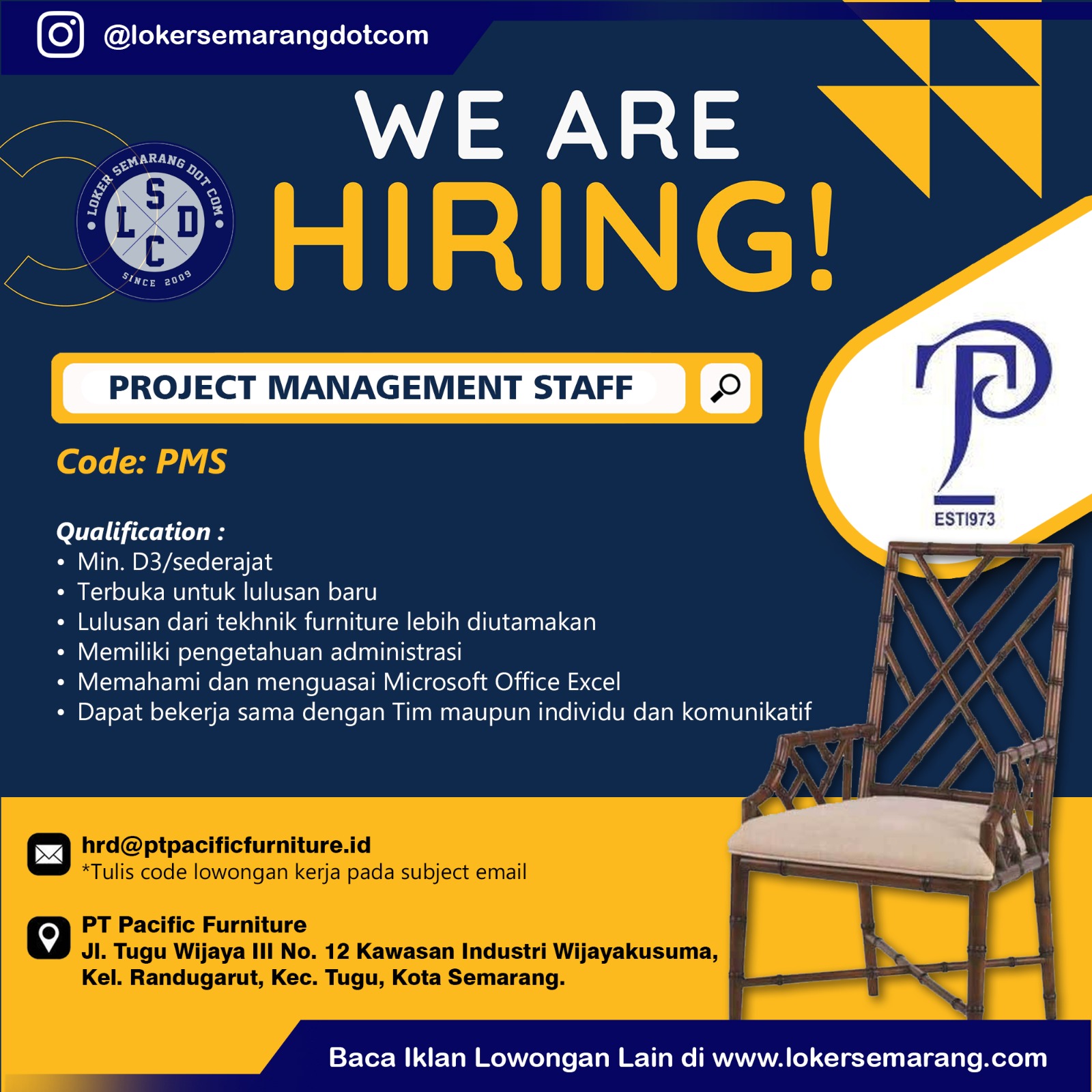 Loker Semarang Project Management Staff PT Pacific Furniture