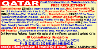 Qatar Free Recruitment - Civil Construction & maintenance