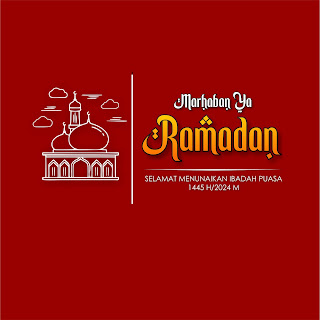 Flyer Digital Marhaban Ya Ramadan 1445 H Merah Marun