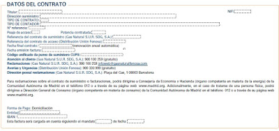 Ejemplo de datos del contrato de factura de electricidad PVPC