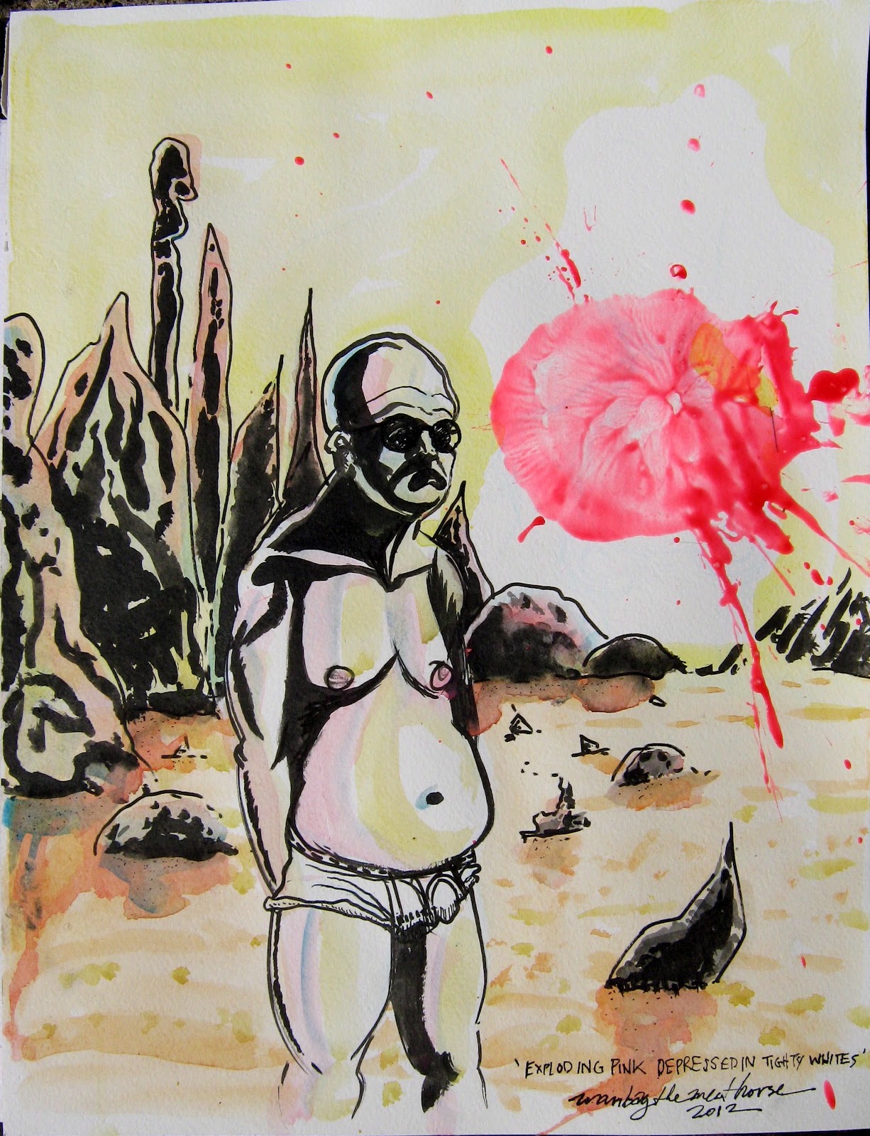 water color, india ink & liquid latex on rag paper