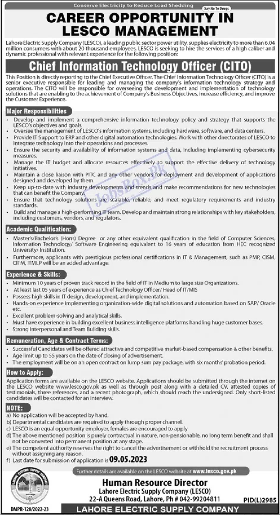 LESCO Lahore Electric Supply Company  jobs in 2023