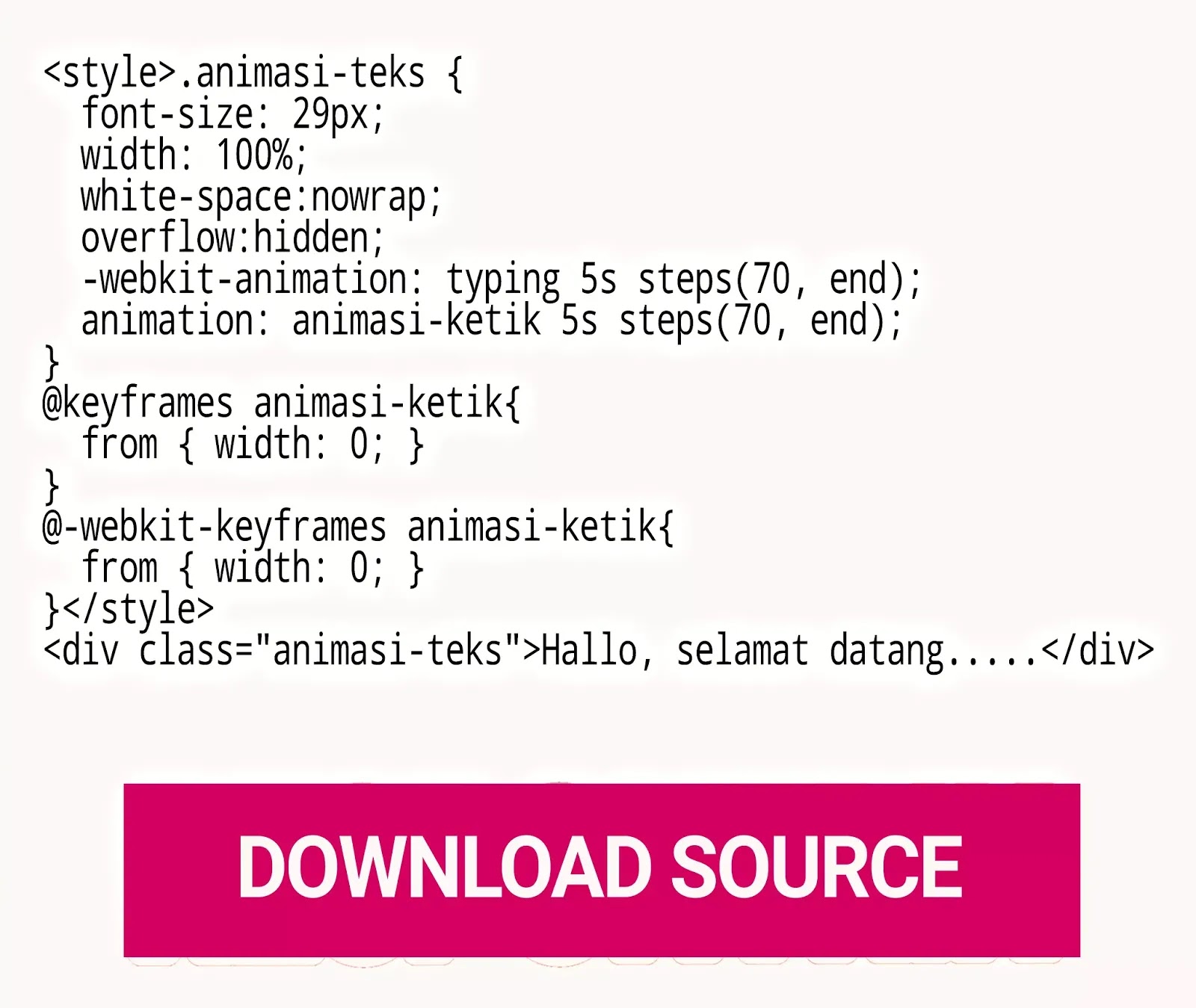 HTML CSS animation Text, source code animation Text, membuat animasi text berjalan, cara membuat teks mengetik di blog dengan Mudah