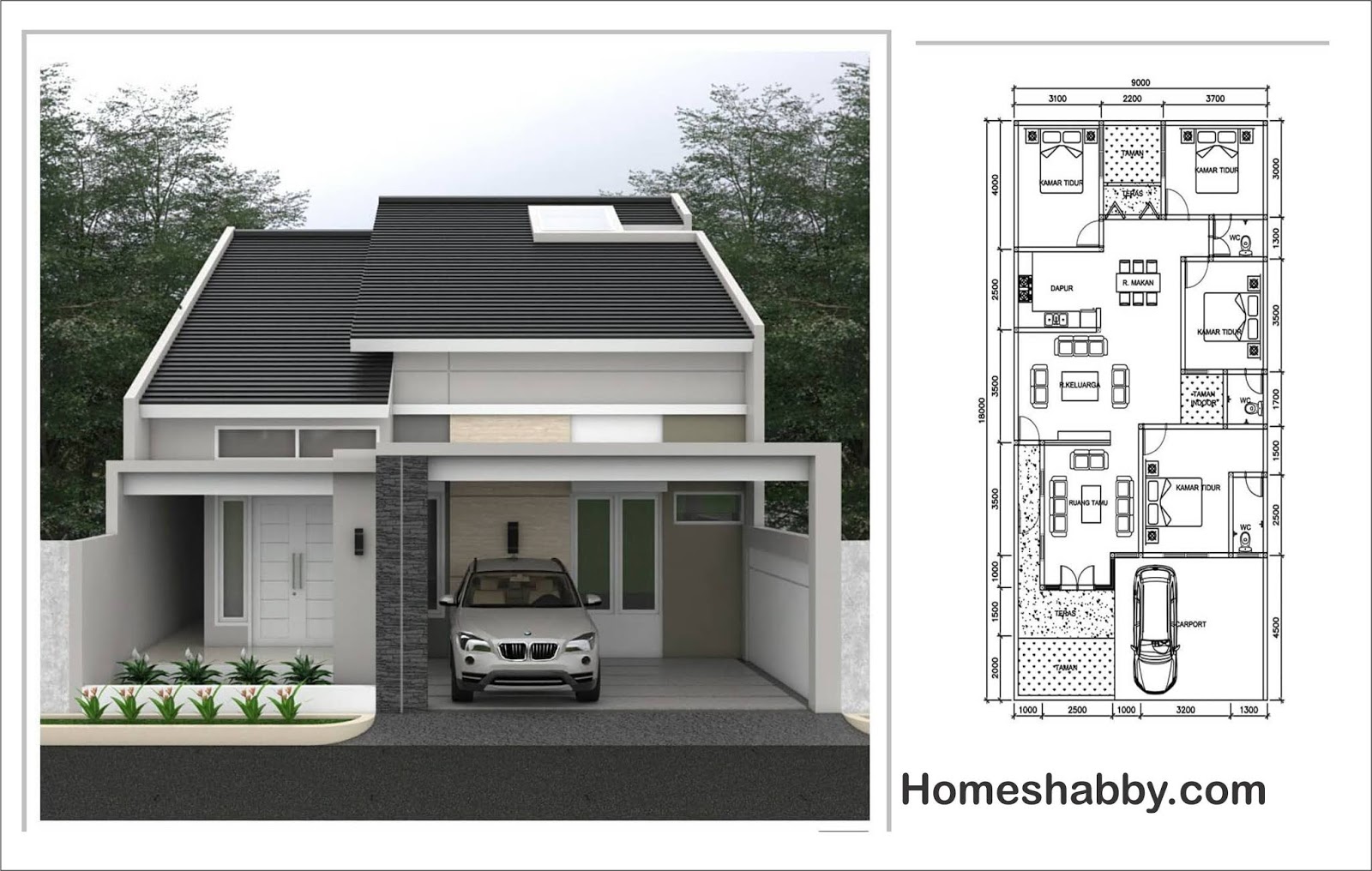 Desain Dan Denah Rumah Ukuran 9 X 18 M Dengan Ventilasi Atap Kaca