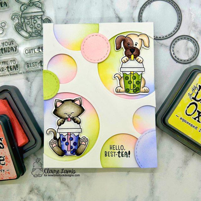 Hello Best-tea by Claire features Puppy's Bubble Tea, Newton's Bubble Tea, and Frames Squared by Newton's Nook Designs; #inkypaws, #newtonsnook, #friendcards, #friendship, #catcards, #dogcards, #teacards, #coffeelovers, #cardmaking, #cardchallenge
