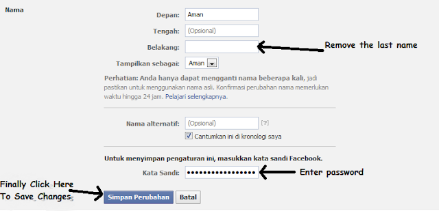 remove last name from facebook