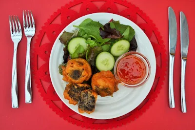 beer battered veggie haggis served as a starter.