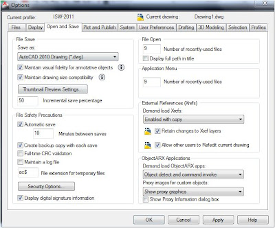 Options Windows in AutoCAD