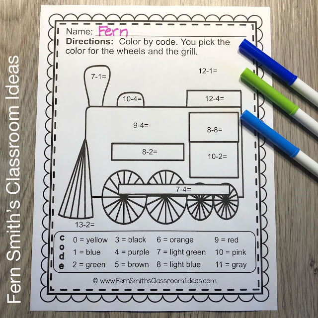 Christmas Polar Express Addition and Subtraction Color By Numbers Printables by Fern Smith's Classroom Ideas at TeacherspayTeachers, TpT.