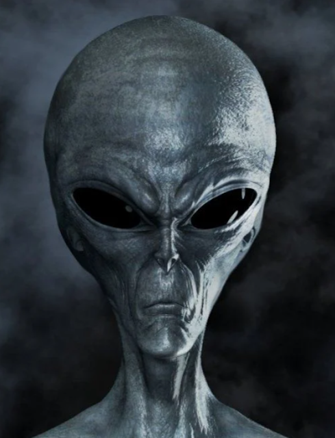 Alien-head-on-grey-background