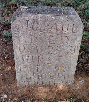 Headstone for J.C. Paul who died December 23, 1920 and the first person buried in the O'Donnell Cemetery.