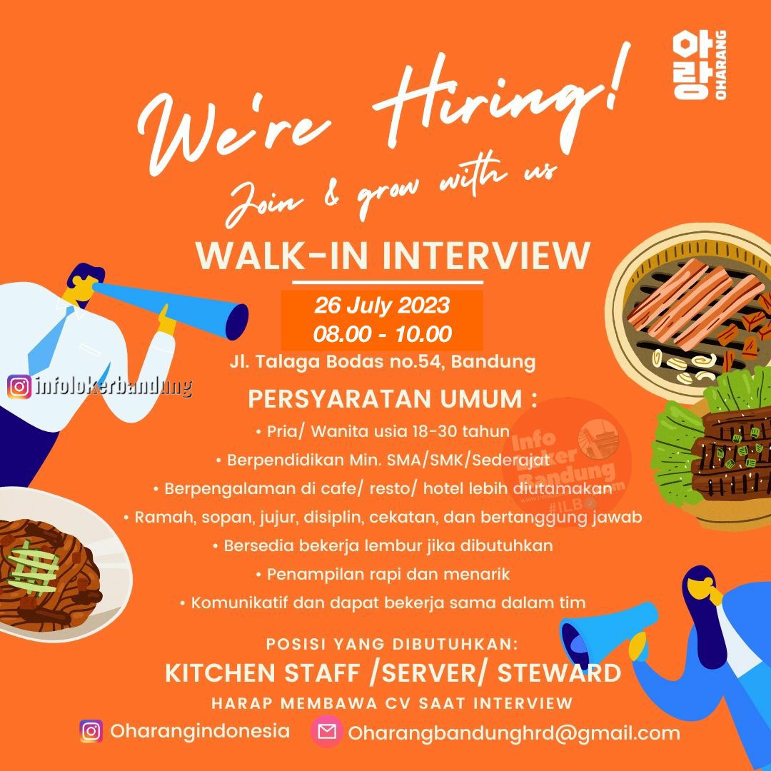 WALK IN INTERVIEW ! 26 Juli 2023 Oharang Indonesia Bandung Juli 2023