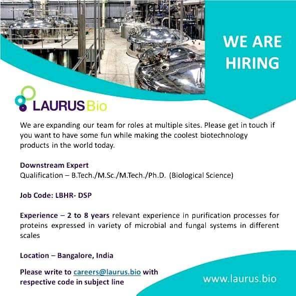 Job Availables,Laurus Bio Job Vacancy For B.Tech/ M.Tech/ MSc/ Ph.D(Biological Science)