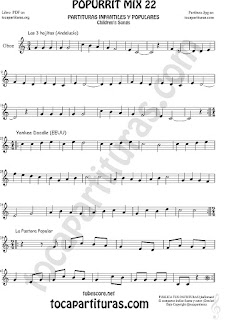 Partitura de Oboe  Yankee Doodley, Las 3 hojitas, La Pastora Mix 22 Sheet Music for Oboe Music Score