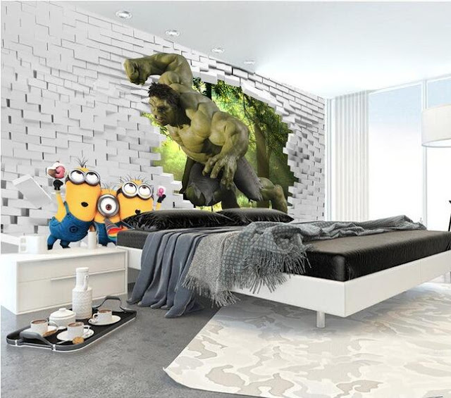 Wall murals for kids room bedroom wallpaper 3d Hulk breaking through brick wall