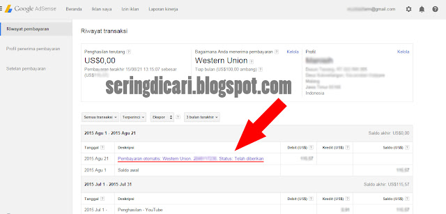 Cara Mudah Mengambil Penghasilan Adsense Western Union