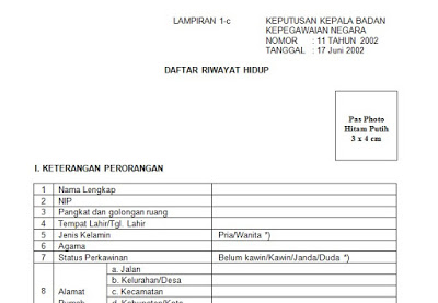 Download Formulir Daftar Riwayat Hidup PNS/CPNS Format 