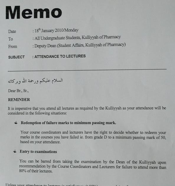 IIUMRx6th: Memo : Attendance to Lectures
