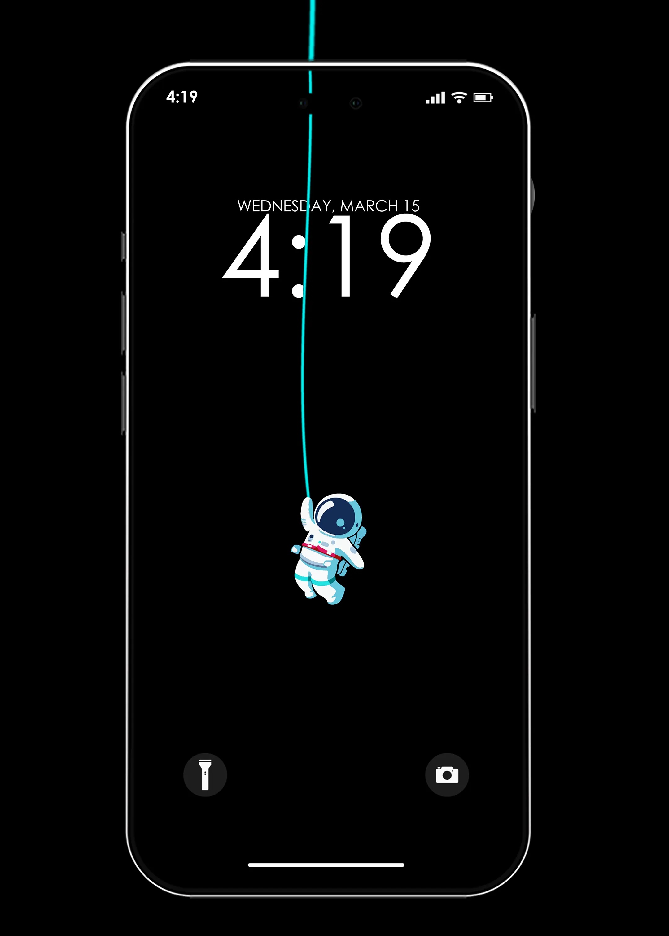 minimalist cute astronaut oled wallpaper for iphone with ios 16 depth effect clock widget