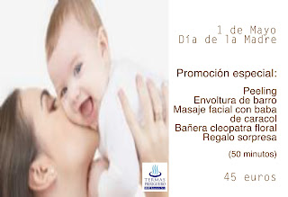 Promoción especial do día da nai. 50 minutos: Peeling, envoltura de barro, masaje facial con baba de caracol, bañera cleopatra floral más regalo sorpresa, sólo 45 euros