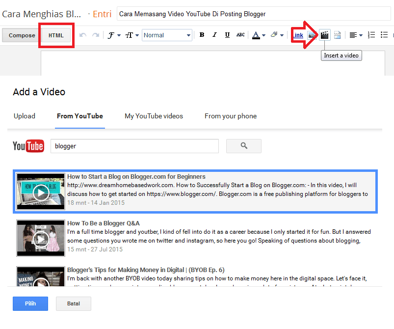 Cara Memasang Video YouTube Di Posting Blogger