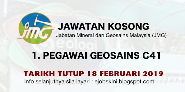 Jawatan Kosong Jabatan Mineral dan Geosains Malaysia (JMG) - 18 Februari 2019