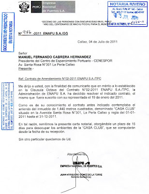 "el reportero vecinal": MEDIANTE CARTA NOTARIAL ENAPU S.A 