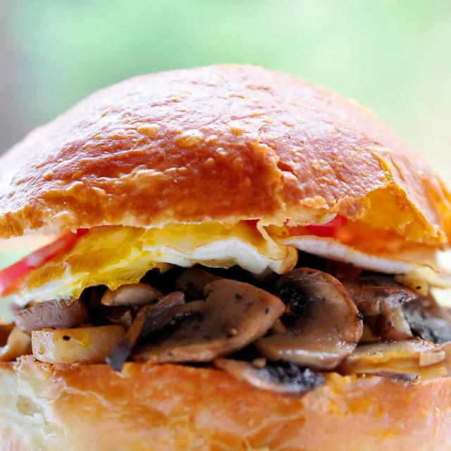 Egg Sandwich with Mushroom Hash breakfast recipe 