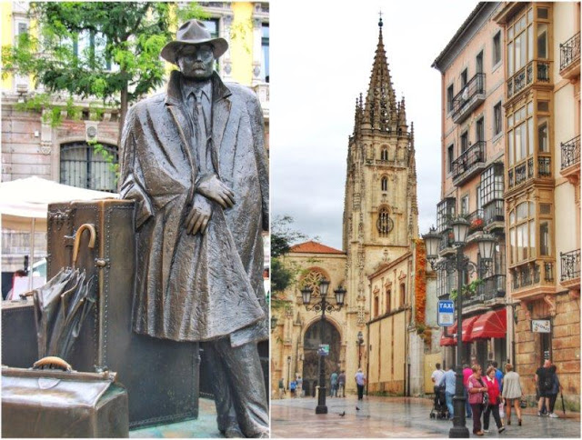 Escultura El regreso de Williams B Arrensberg o El viajero de Eduardo Urculo en la Plaza de Porlier de Oviedo – Catedral de Oviedo