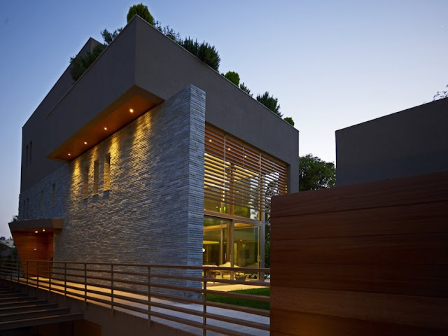 Stone facade on modern home 